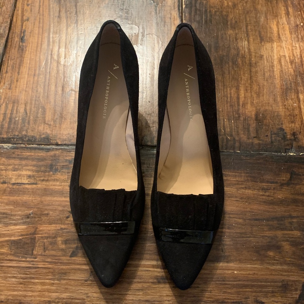 Anthropologie Black Suede Kitchen Heels Size 5.5